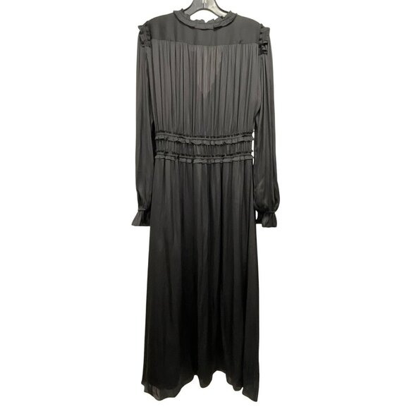 The Kooples $385 Black Long-Sleeve Midi Dress Smocked Waist Size M NWT - Picture 8 of 9
